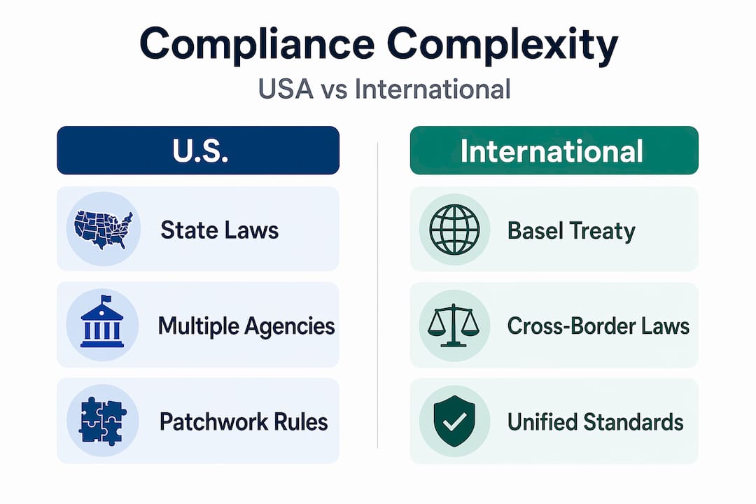 Infographic comparing US and international compliance complexities
