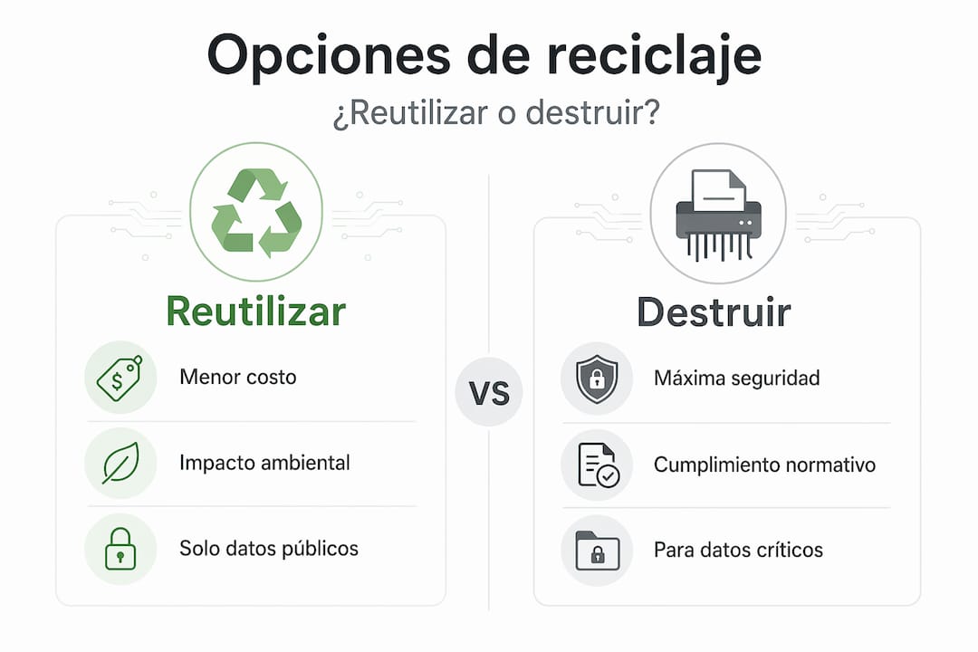 Infografía que muestra las diferencias entre reutilizar y desechar ordenadores
