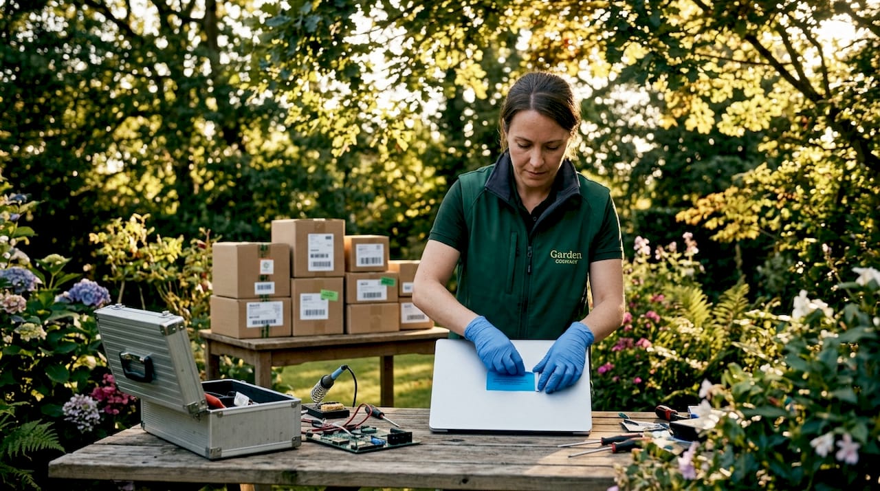 Applying color coded labels to e-waste devices