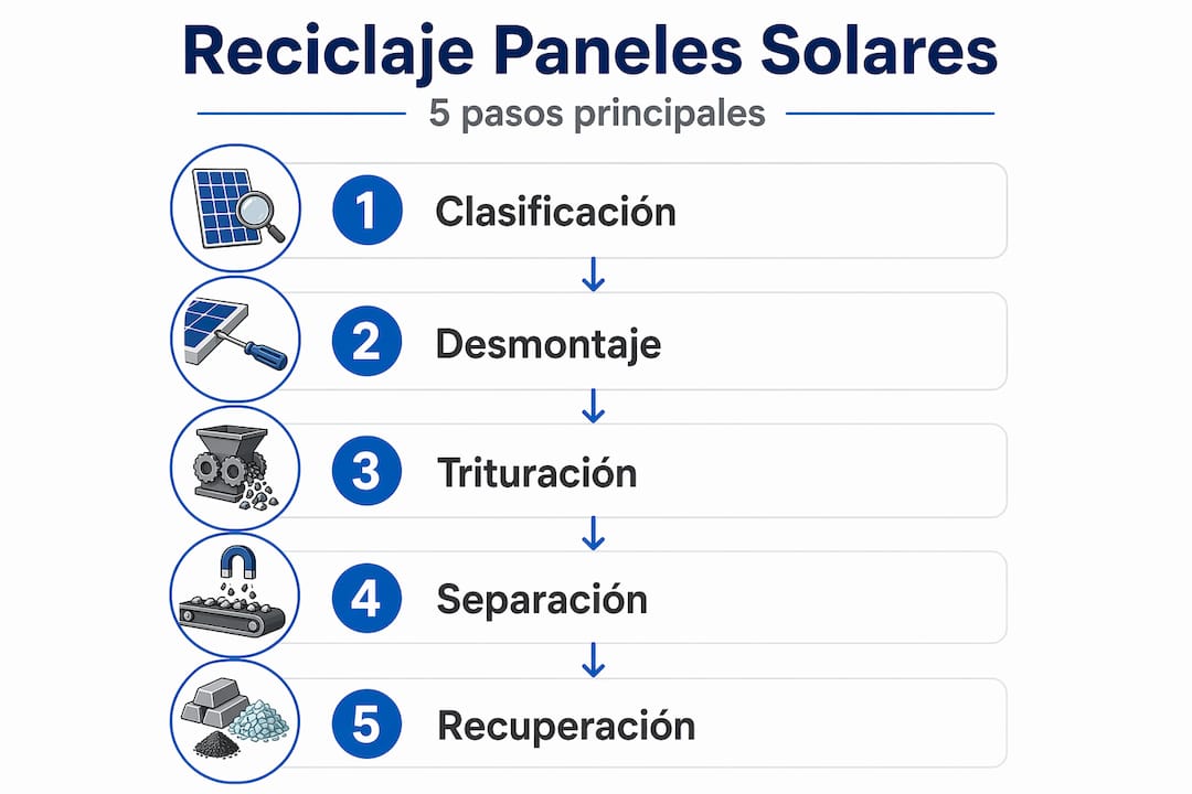 Infografía sobre el proceso de reciclaje de paneles solares