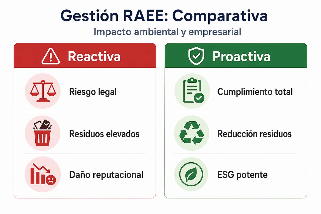 Infografía: Diferencias clave entre una gestión reactiva y una gestión proactiva de los RAEE