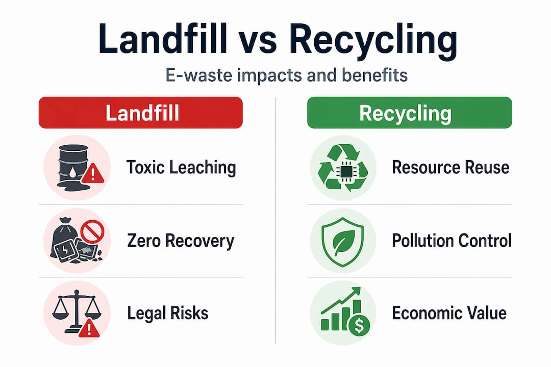 E-waste landfill versus recycling infographic