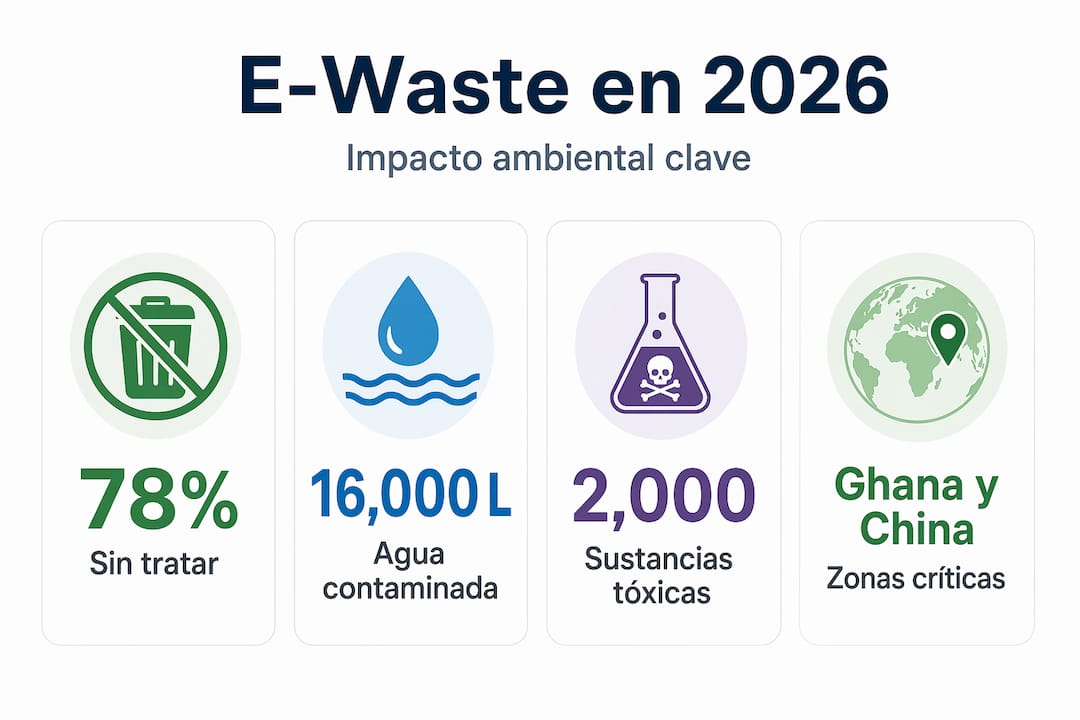 Infografía: cifras esenciales sobre el manejo de residuos electrónicos en 2026