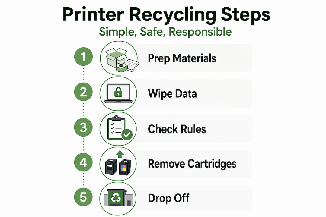 Infographic showing printer recycling step-by-step process