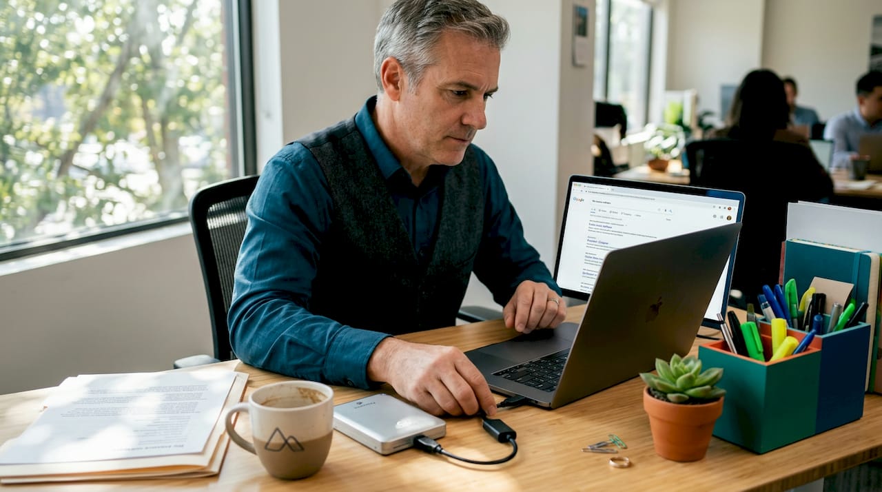 Person preparing to erase hard drive at home