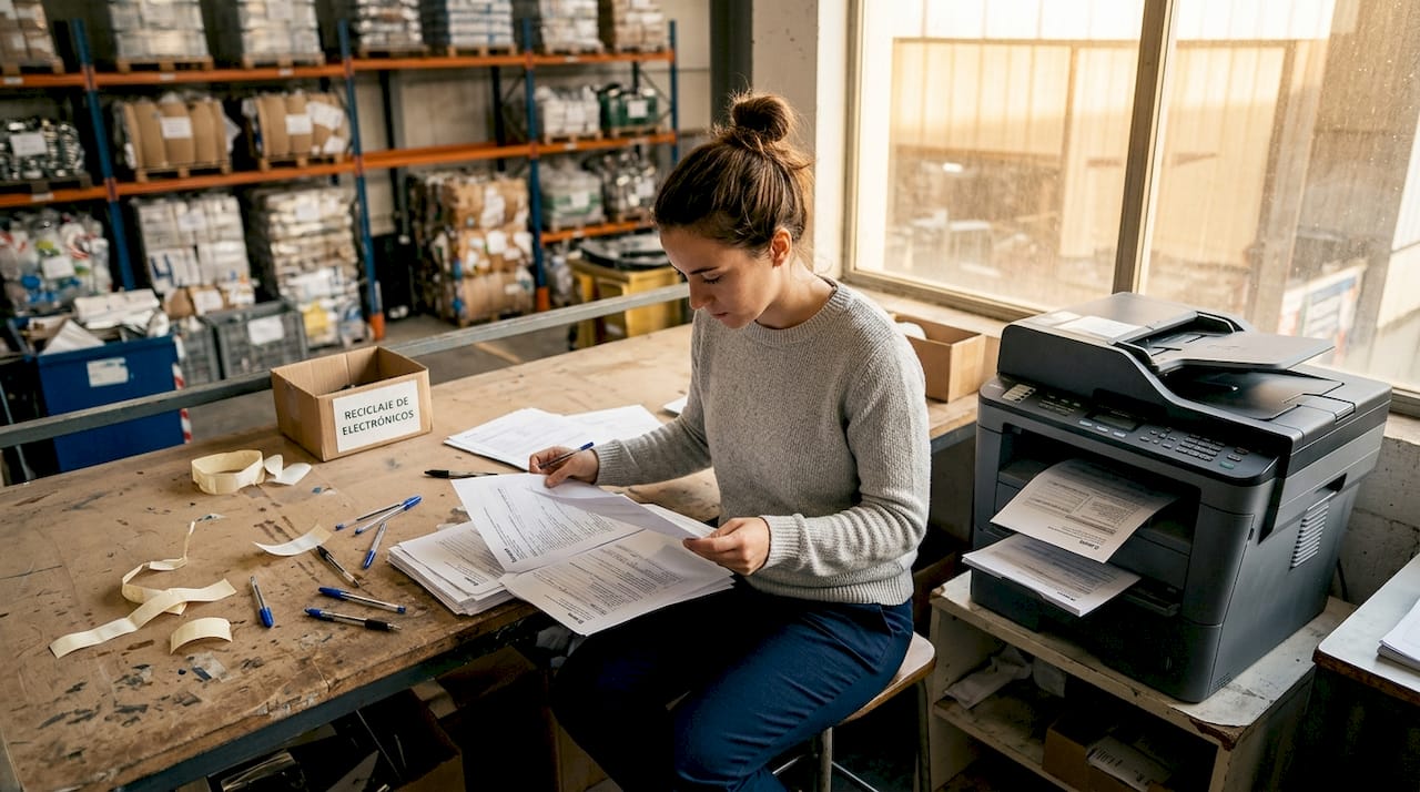 Una mujer consulta las regulaciones sobre reciclaje de aparatos electrónicos.
