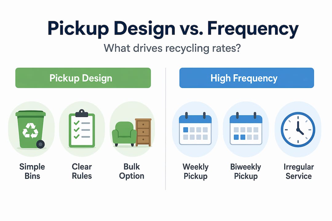 Infographic comparing pickup design and frequency for recycling
