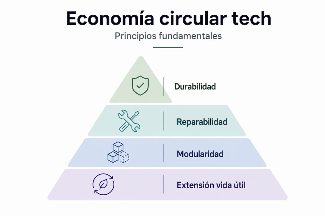 Infografía sobre los principios fundamentales de la economía circular, organizada de forma jerárquica
