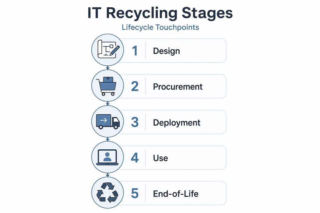 Infographic with IT lifecycle recycling process steps