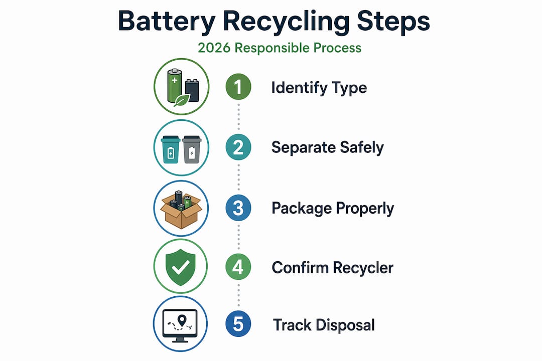 Infographic showing step-by-step battery recycling