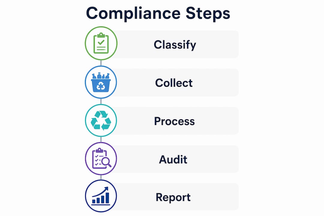 Infographic illustrating recycling compliance steps