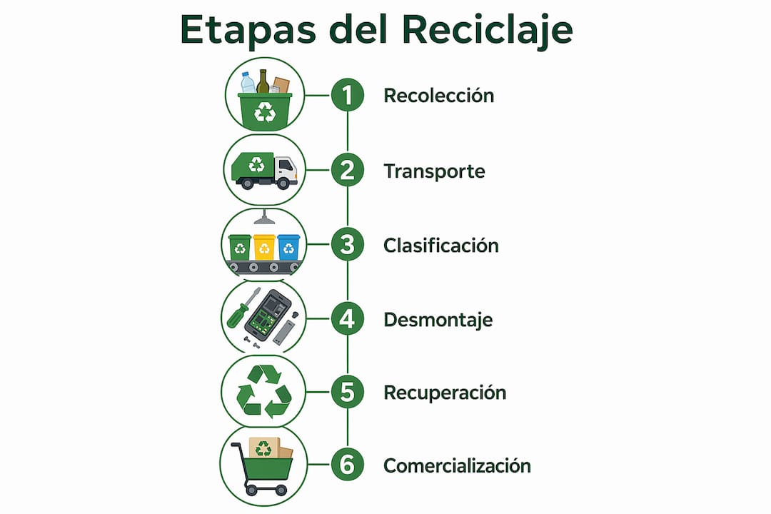 Infografía sobre el proceso de reciclaje de residuos electrónicos