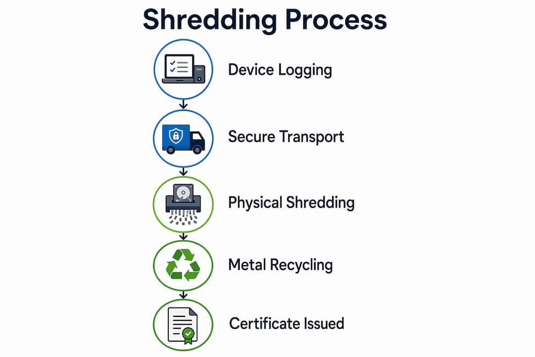 Infographic illustrating hard drive shredding steps