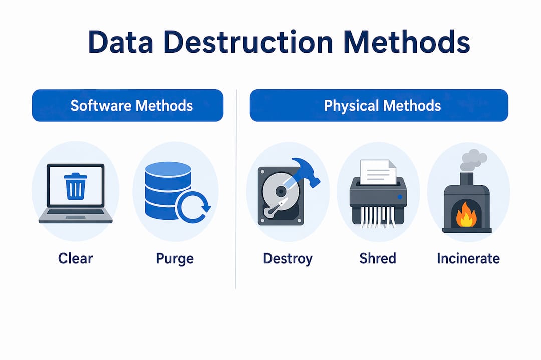 Infographic comparing software and physical data destruction methods