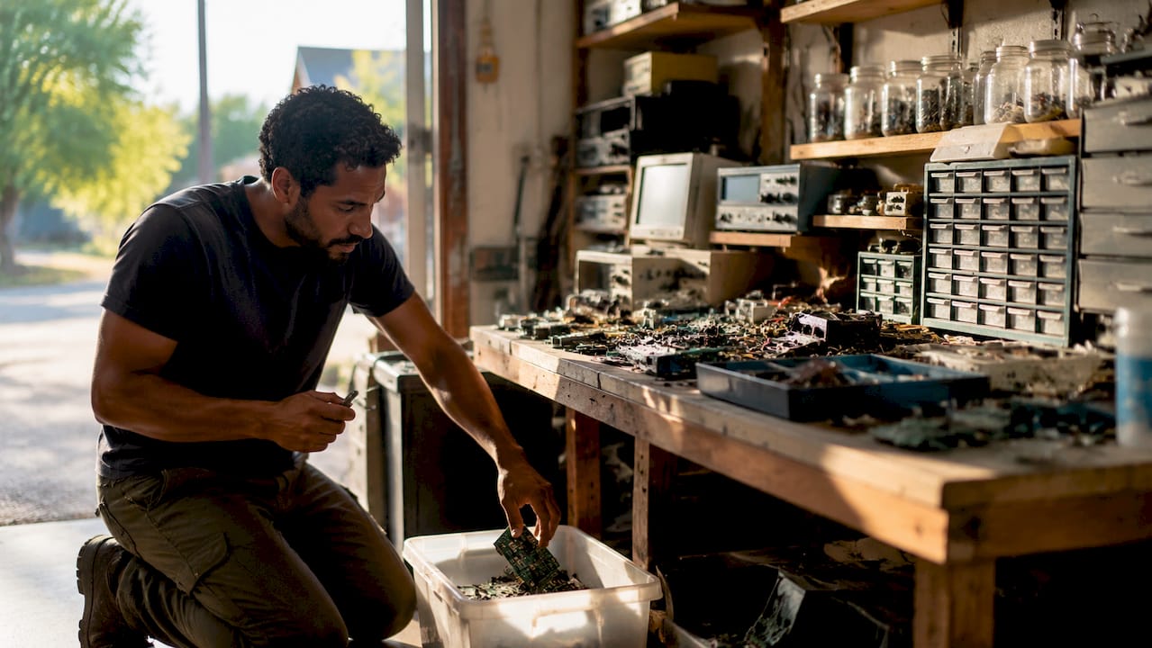 Technician hands sorting electronic components