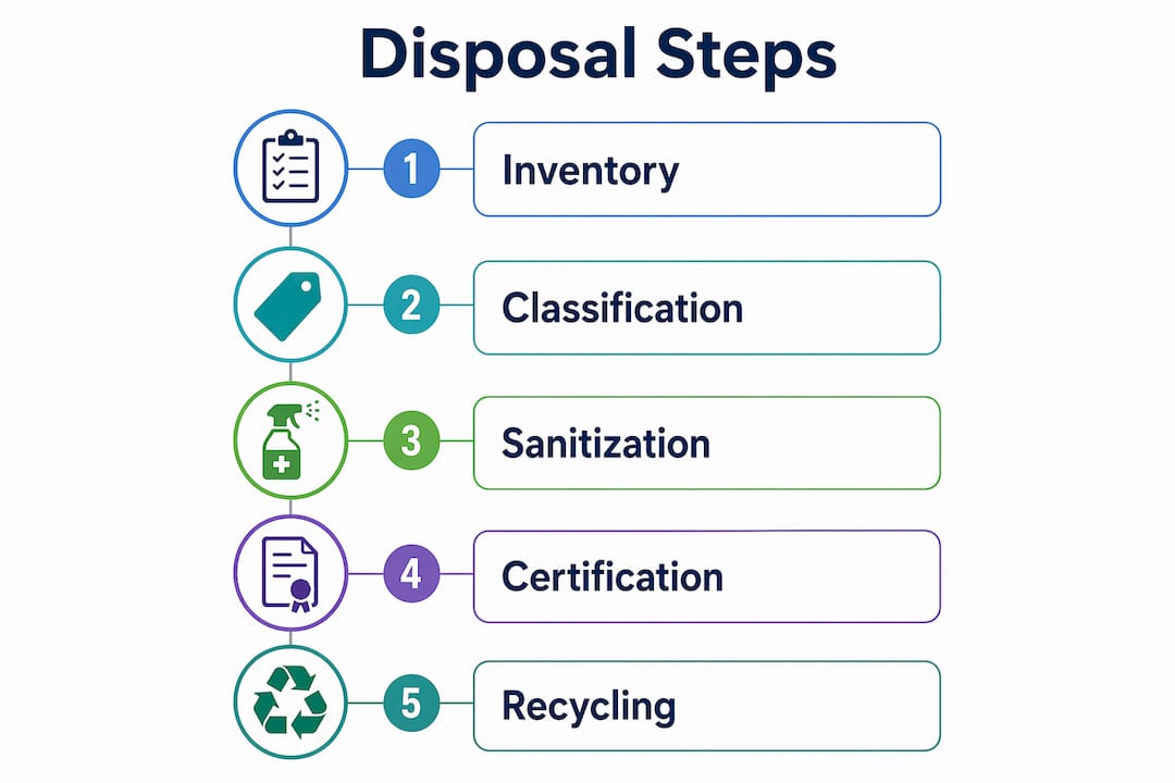 Infographic showing network equipment disposal steps