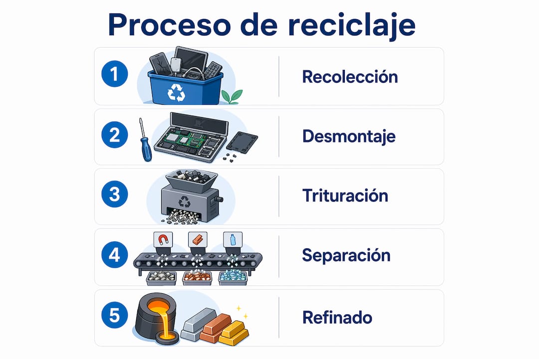 Infografía: fases del reciclaje de residuos electrónicos