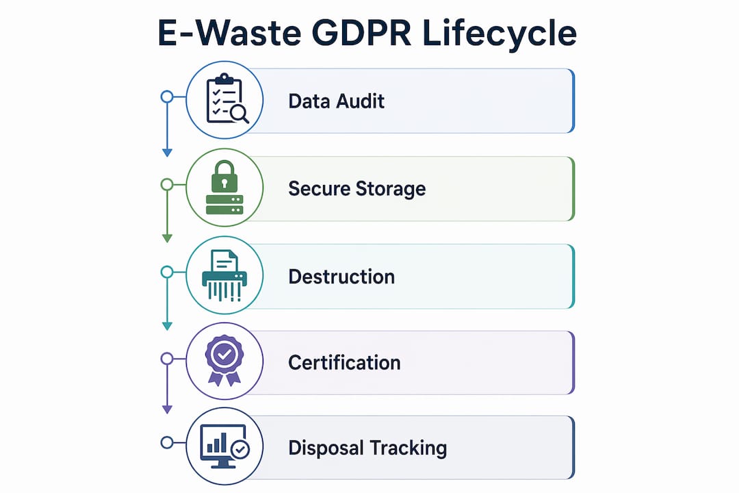 Infographic depicting GDPR e-waste lifecycle steps