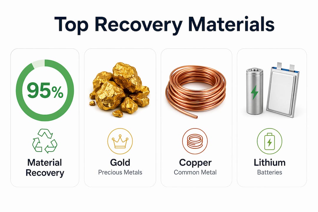 Infographic showing top materials recovery and values