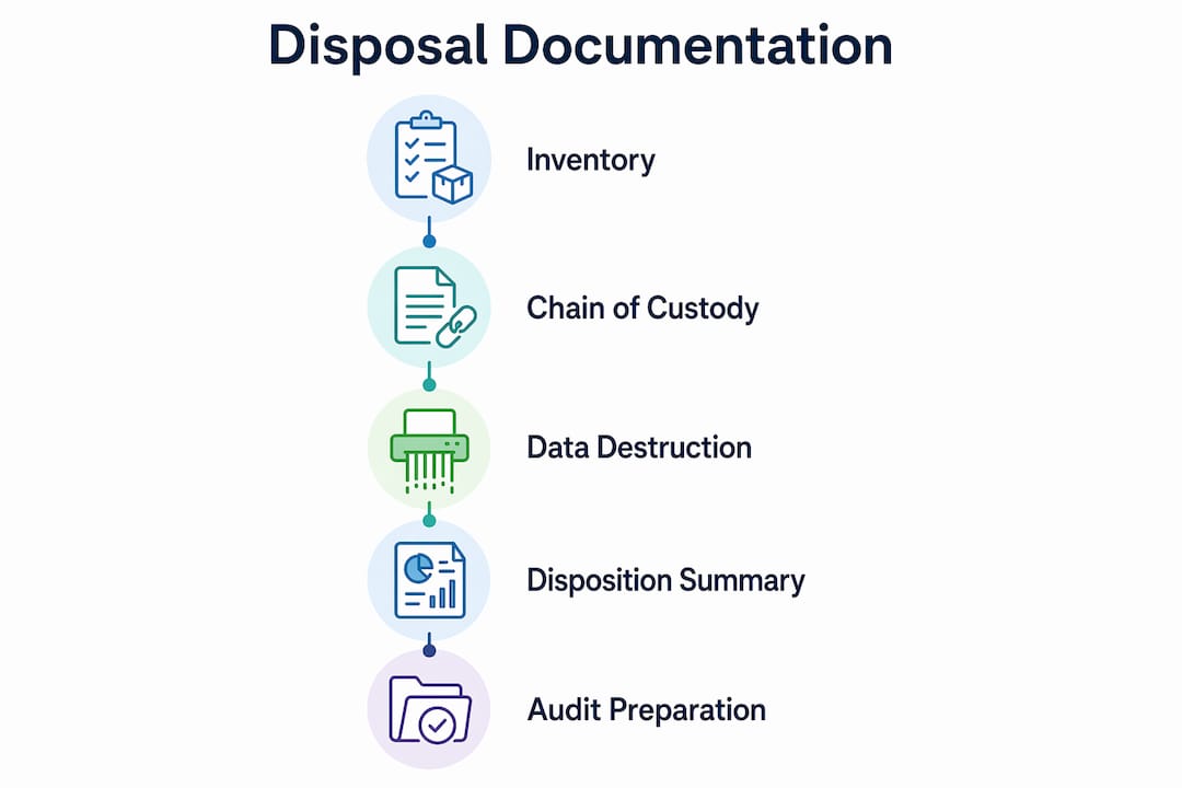 Infographic illustrating IT disposal documentation steps