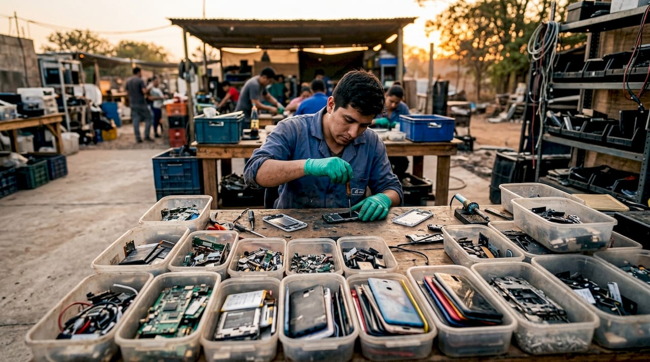 Piezas de móviles para reutilizar en el taller