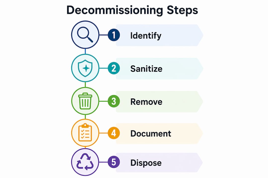 Infographic illustrating key steps in device decommissioning process