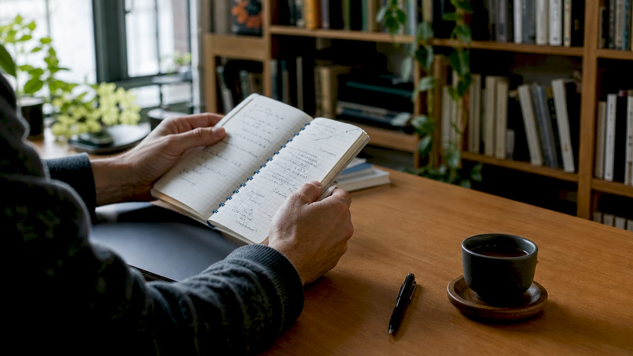 Manos tomando notas sobre el cálculo de emisiones generadas y reciclaje