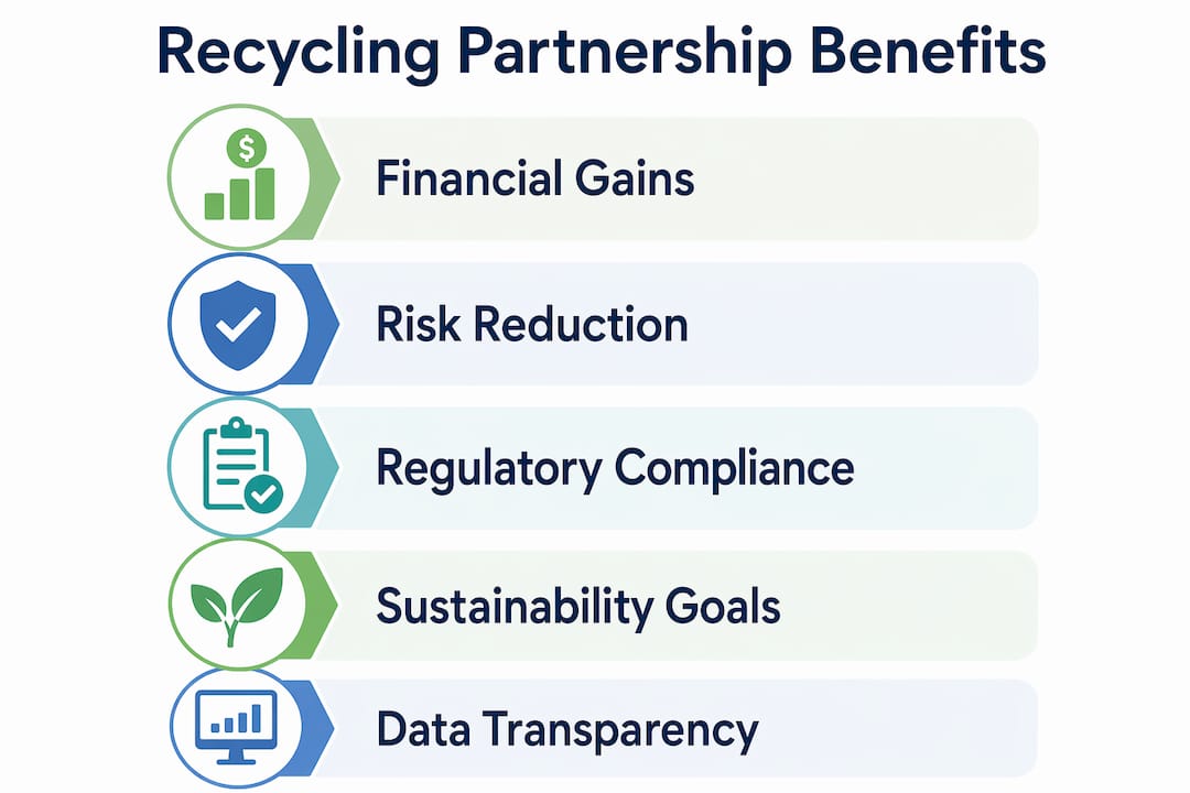 Infographic detailing financial and risk benefits of recycling partnerships