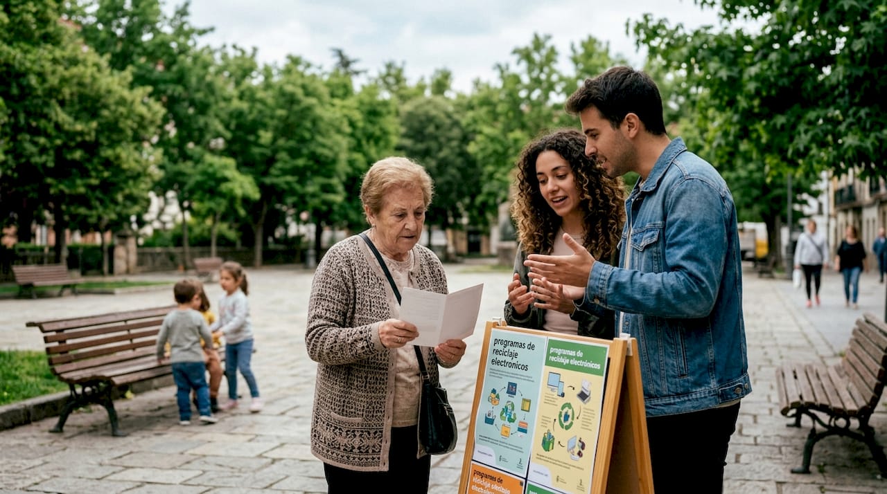 Vecinos informándose sobre los medios de comunicación disponibles en el ayuntamiento