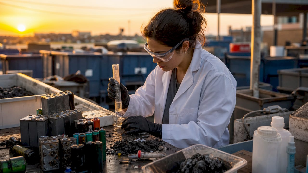 Una ingeniera analiza muestras de materiales reciclados en el laboratorio para evaluar su calidad y posibles usos.