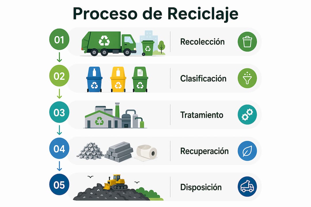 Infografía: etapas clave en el reciclaje de baterías industriales