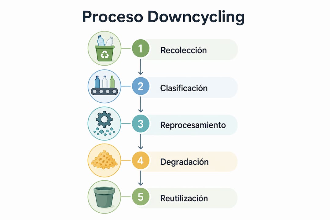 Infografía sobre las fases clave del proceso de downcycling tecnológico