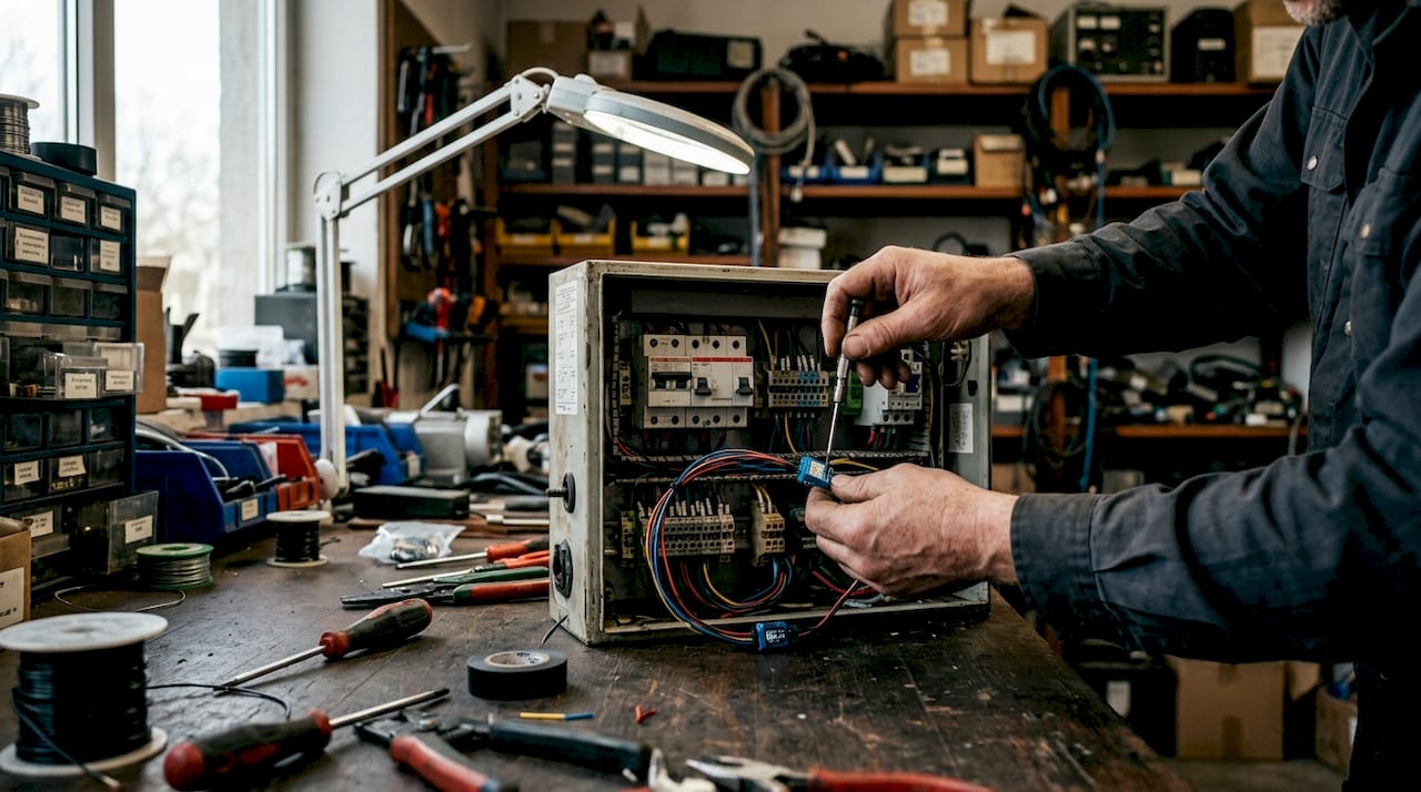 Instalación de un sensor de telemedida en el cuadro eléctrico, realizada por un técnico.