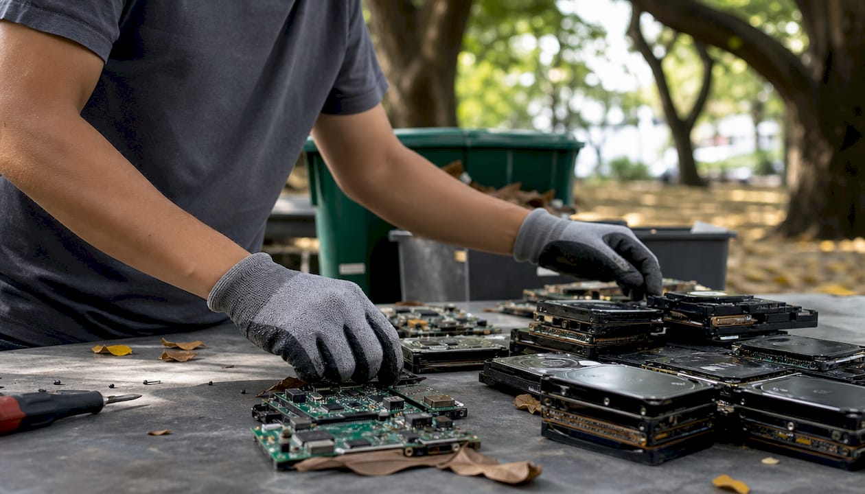 Personas organizando piezas electrónicas con las manos