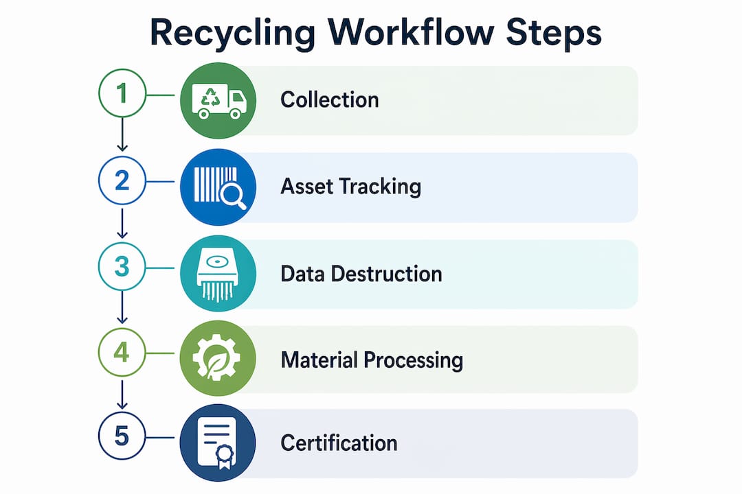 Infographic illustrating certified recycling workflow steps