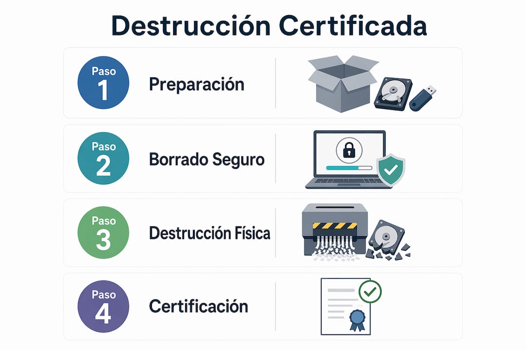 Guía visual: cómo realizar la destrucción segura y certificada de datos, paso a paso