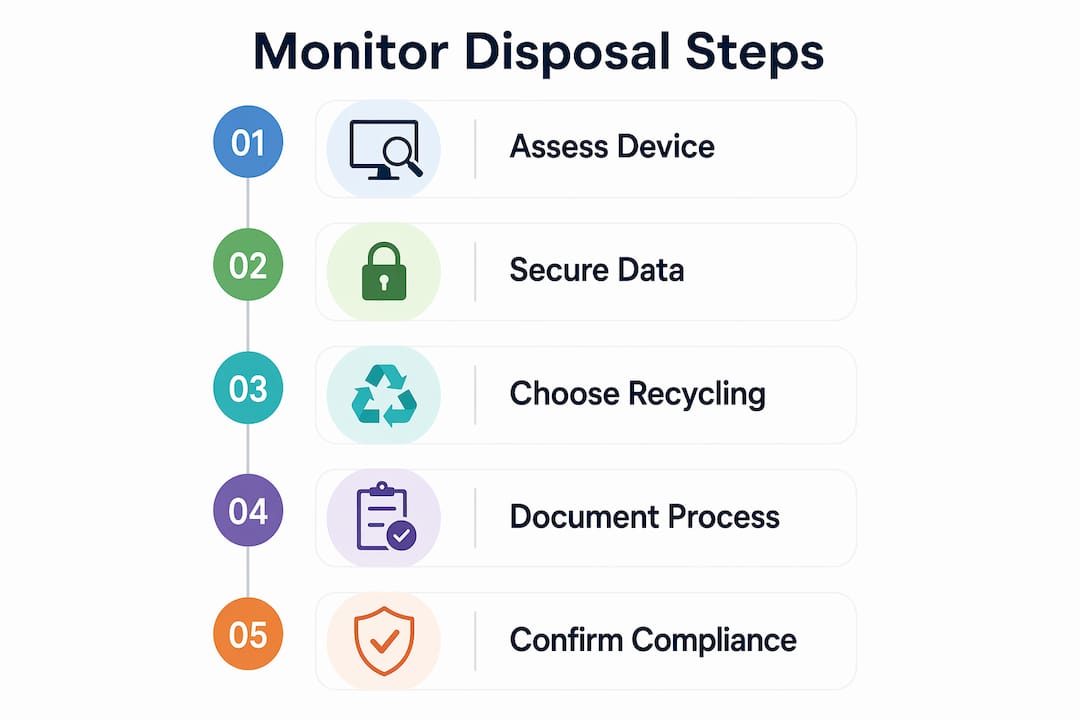 Infographic illustrating monitor disposal procedure steps