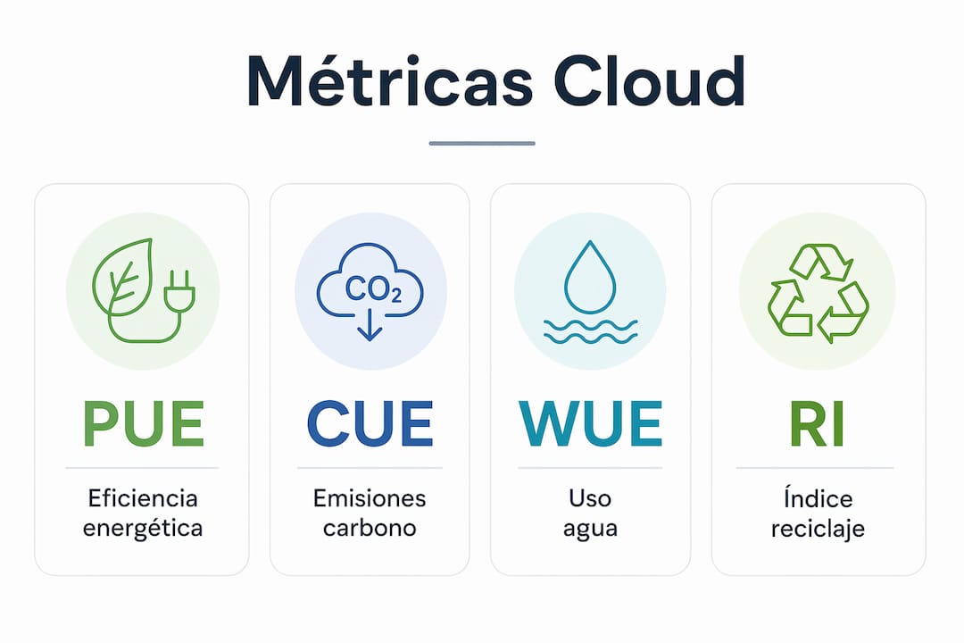 Resumen visual con los principales indicadores de sostenibilidad en servicios cloud