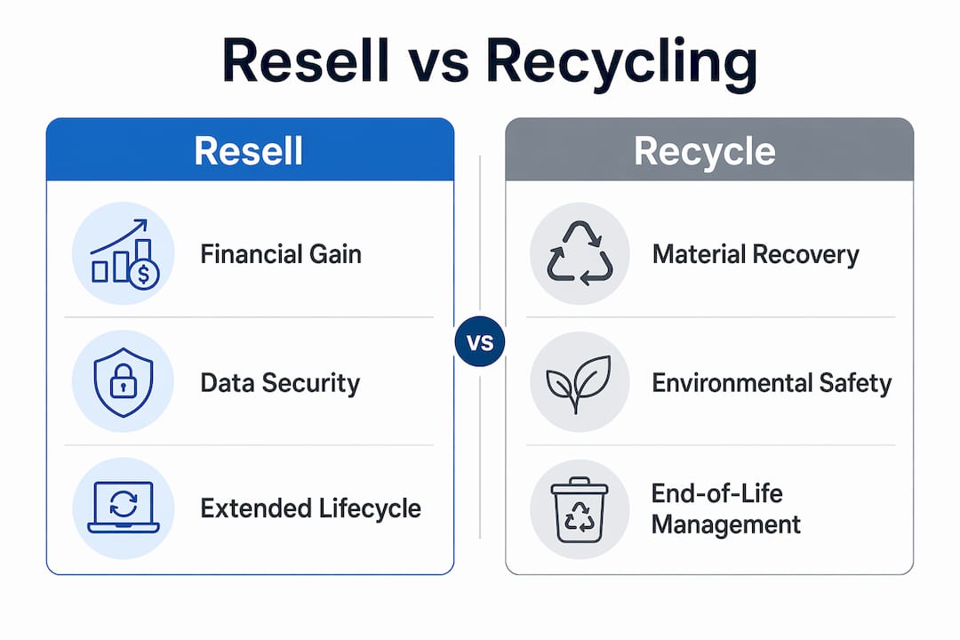 Infographic comparing IT gear resell and recycling benefits