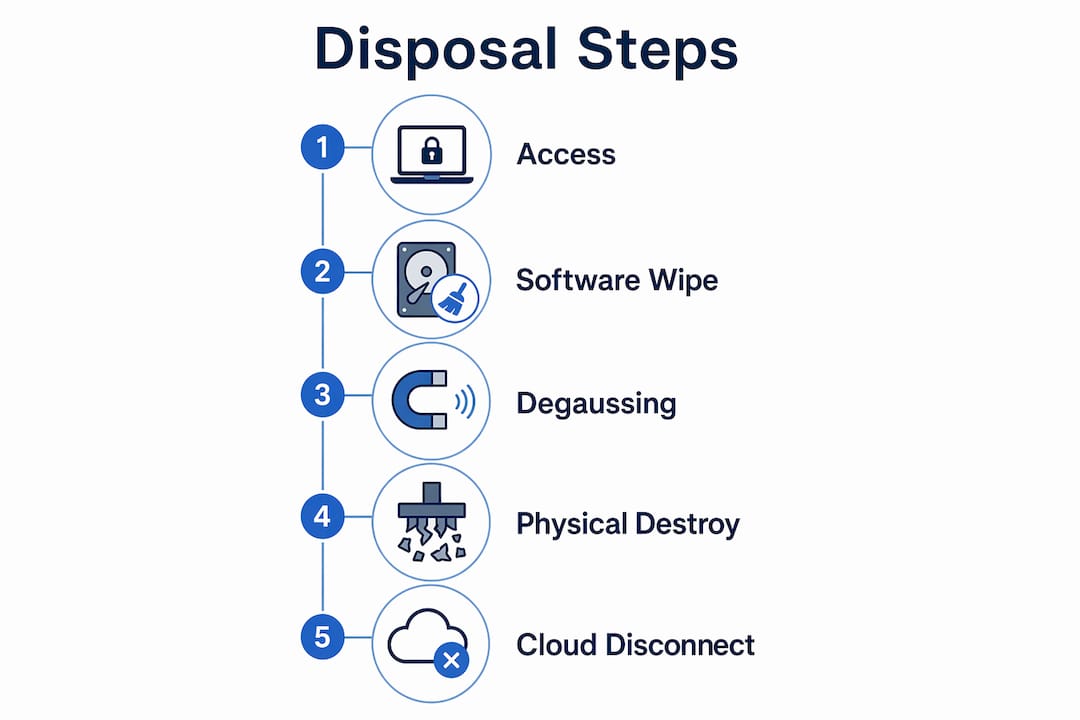 Step-by-step infographic of printer hard drive disposal methods