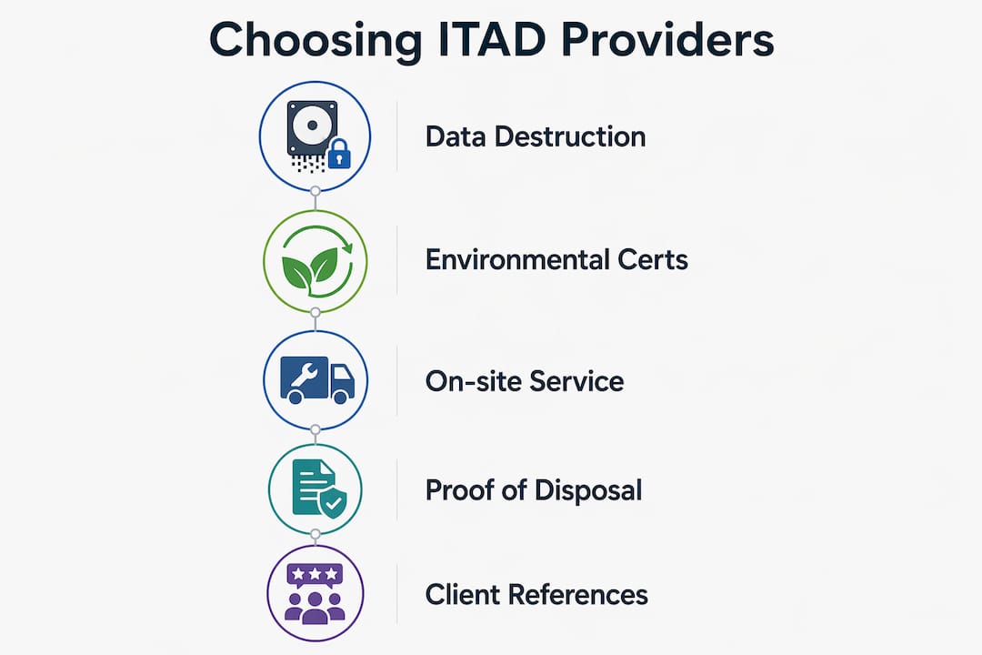Infographic illustrating key factors for choosing ITAD providers