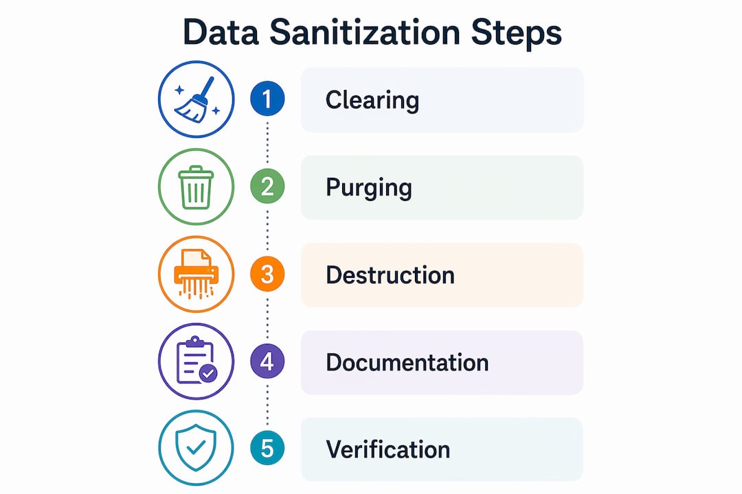 Infographic showing data sanitization process flow
