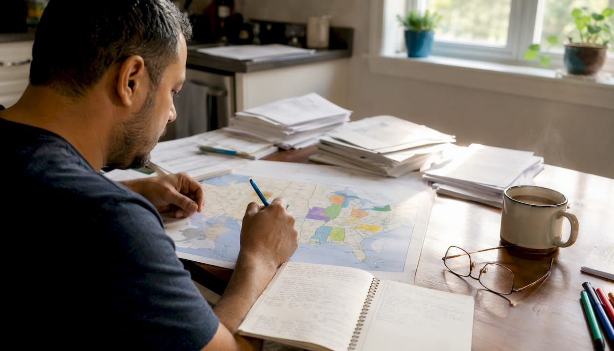 Hands highlighting U.S. map with stewardship laws