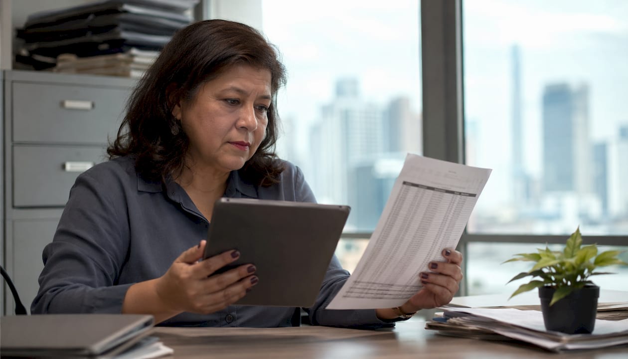 IT manager checking device list in server room