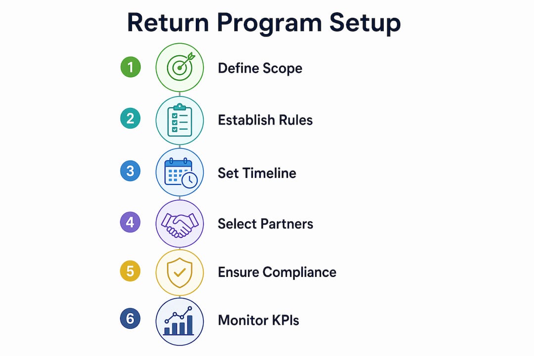 Infographic illustrating key steps to set up electronics return program