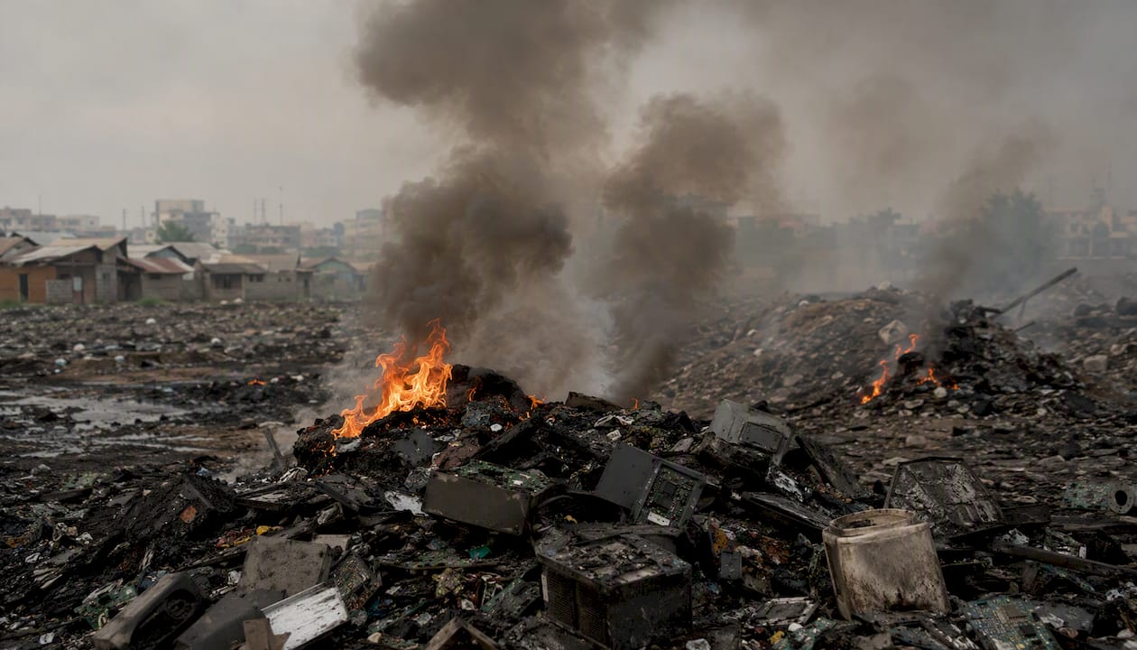 Smoke from open burning of e-waste components