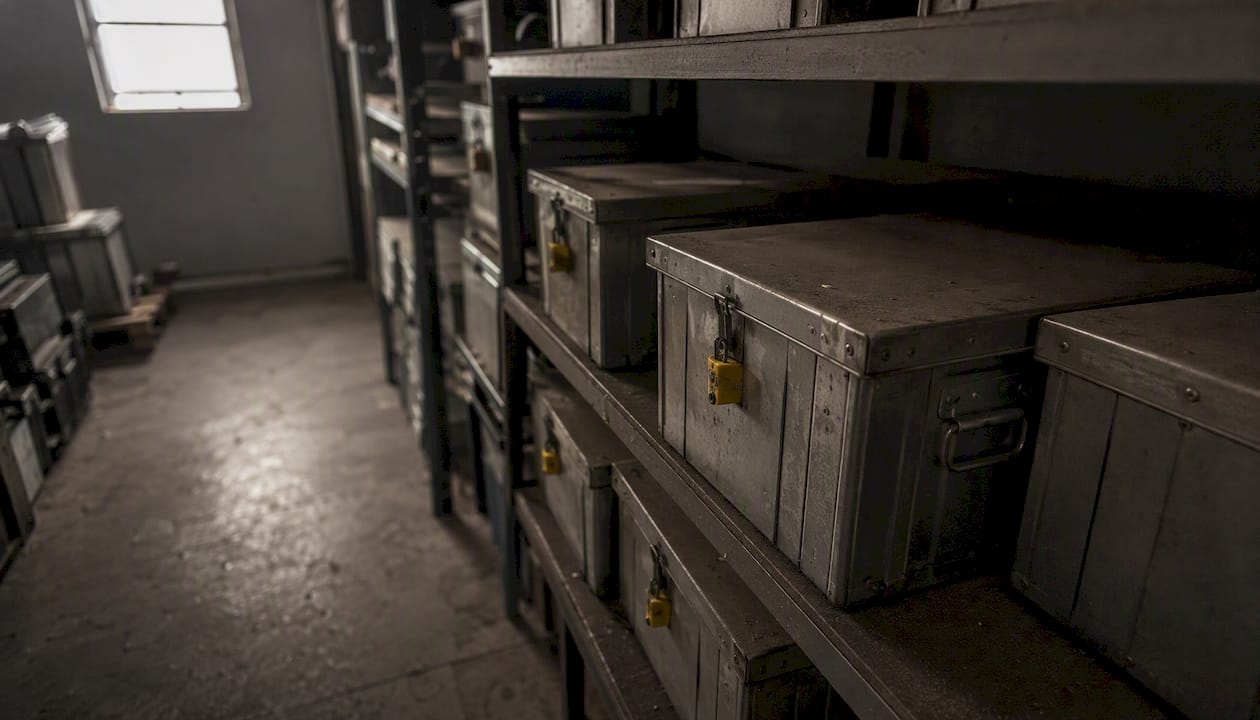 Cajas cerradas donde se guardan equipos informáticos antiguos
