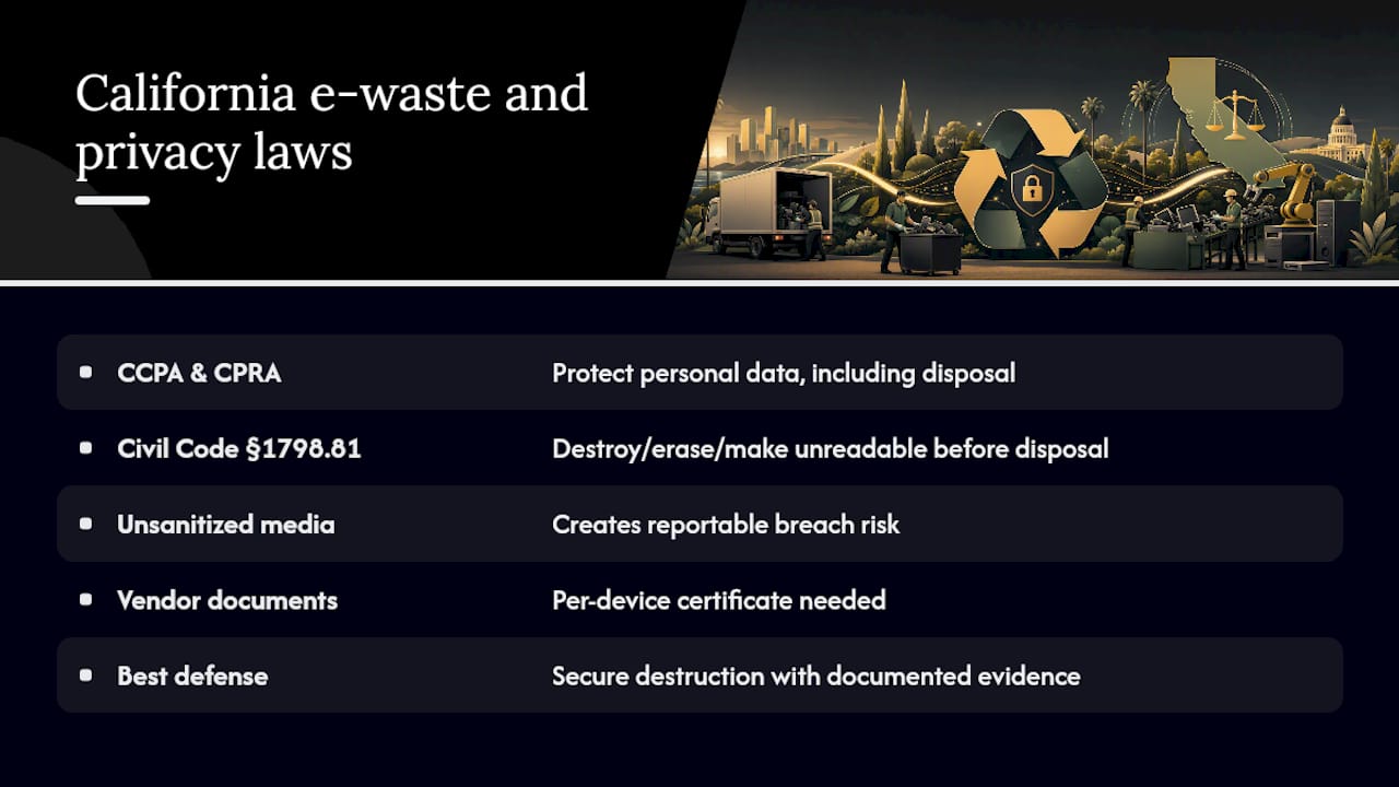 Overview diagram of California e-waste and data privacy laws