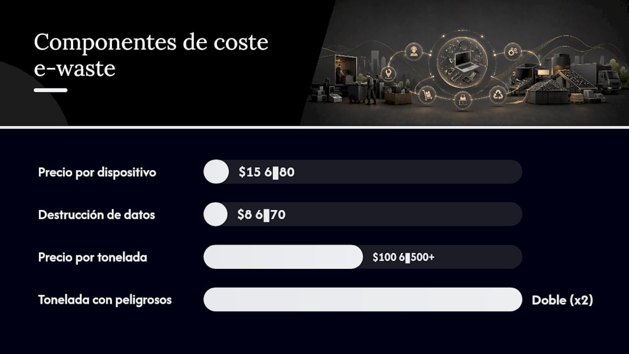 Representación visual de los costes asociados al reciclaje de residuos electrónicos