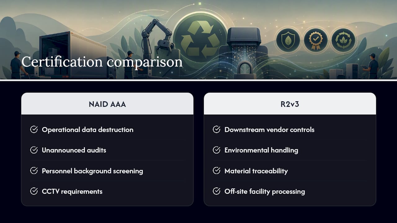 Comparison diagram of NAID AAA and R2v3 certifications